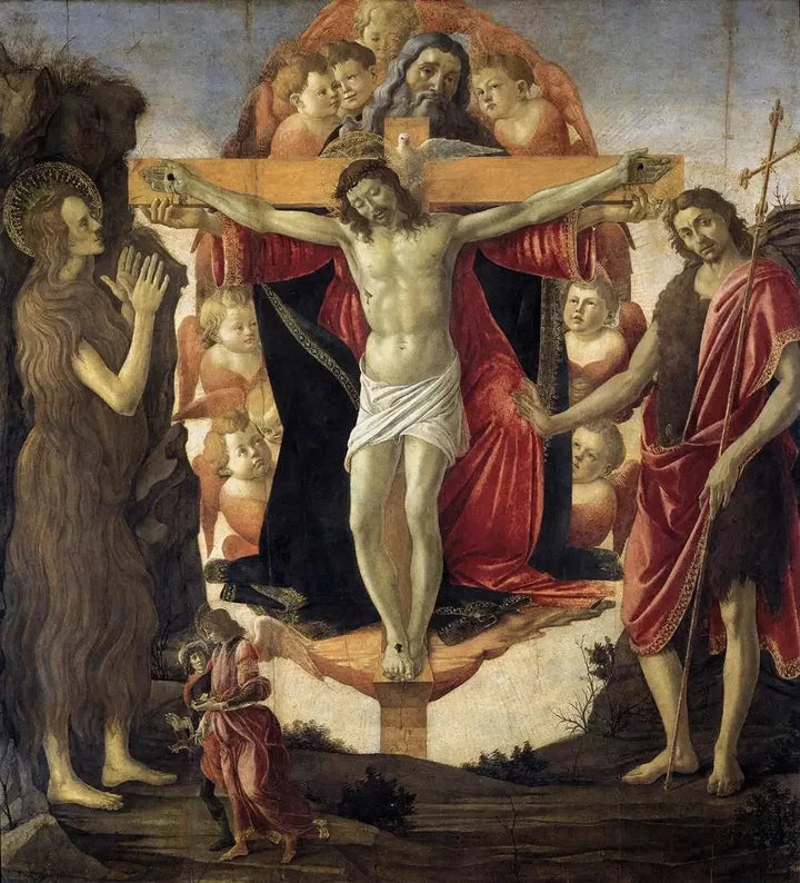 De Drie-eenheid met de heilige Maria Magdalena en de heilige Johannes de Doper, circa 1491-1494 - Botticelli en werkplaats
