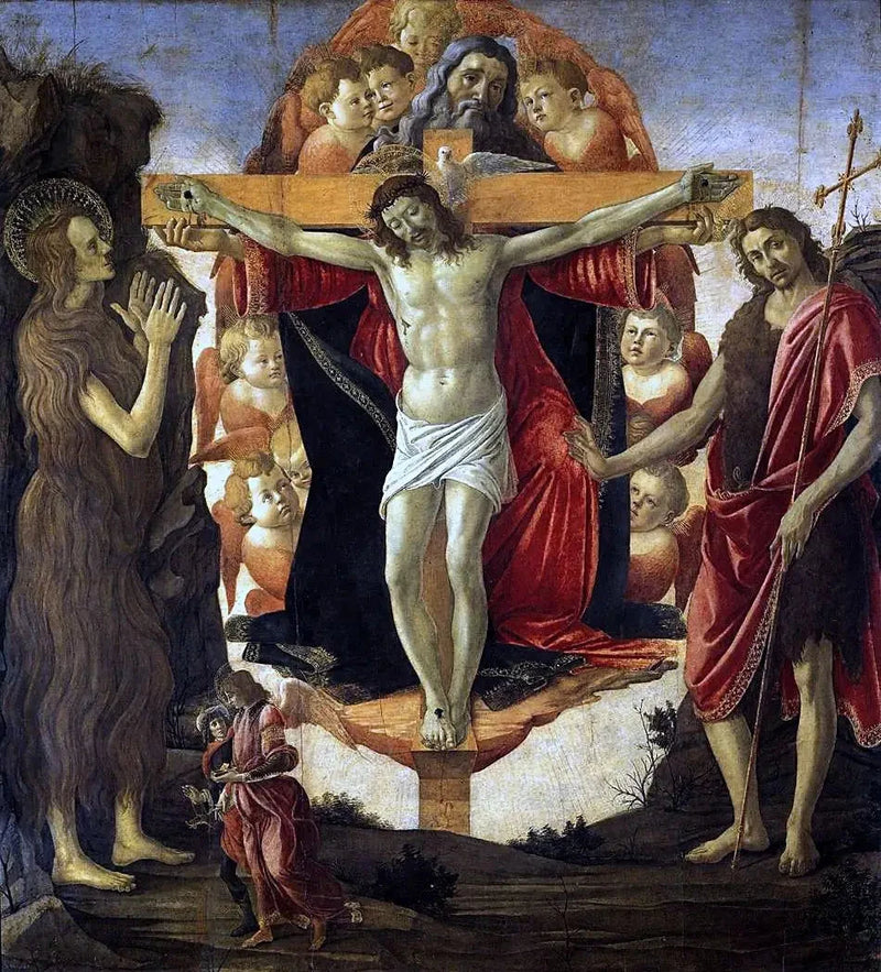 De Drie-eenheid met heilige Maria Magdalena en heilige Johannes de Doper, de aartsengel Raphael en Tobias - Sandro Botticelli