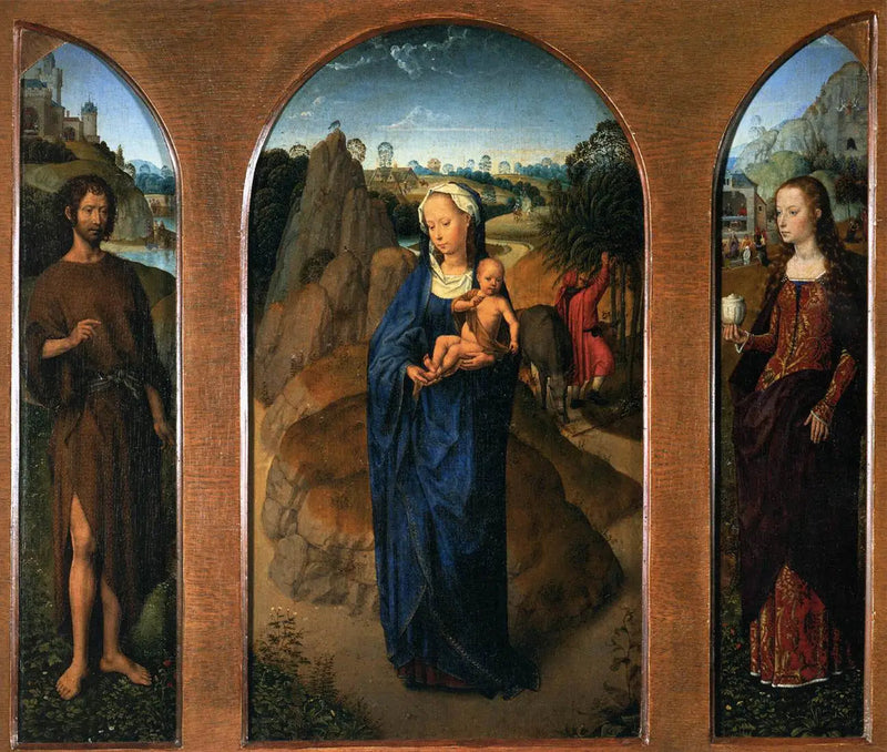 Triptychon met de rust tijdens de vlucht naar Egypte - Hans Memling