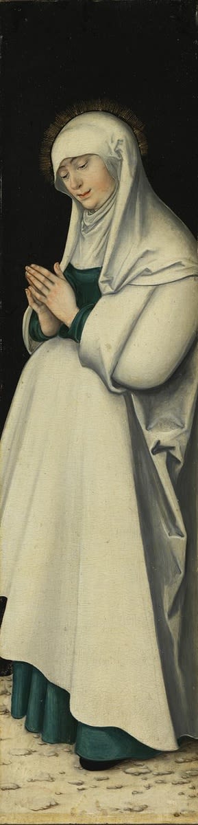 Triptychon van de Kruisiging: De Maagd in gebed - Lucas Cranach de Oudere
