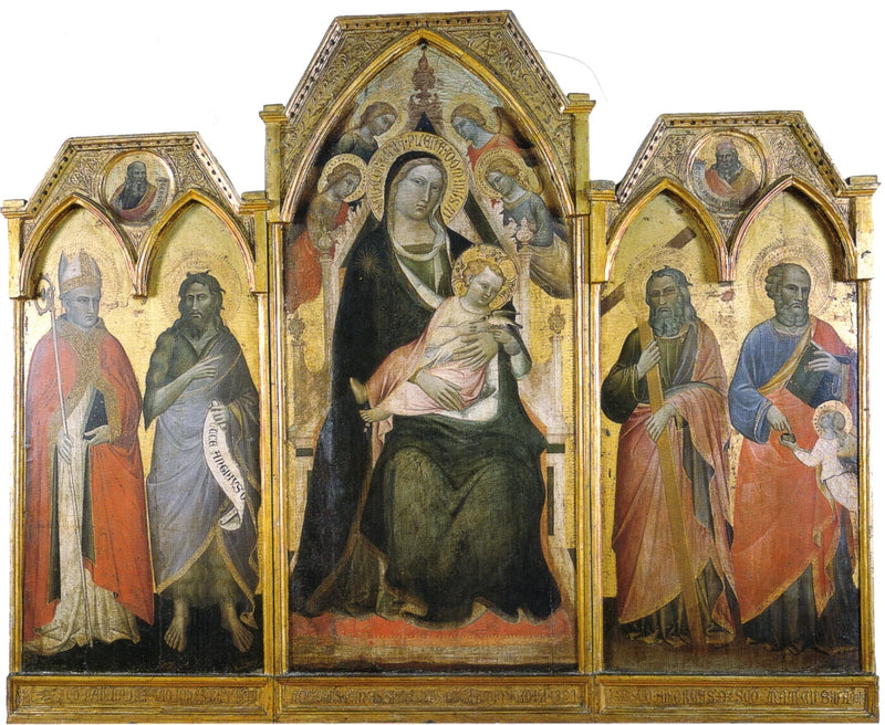 Triptychon van de Maagd met Kind in majesteit, omringd door vier heiligen - Spinello Aretino