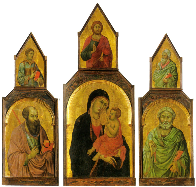 Triptychon van de Maagd met Kind en de heiligen Petrus en Paulus - Ugolino di Nerio
