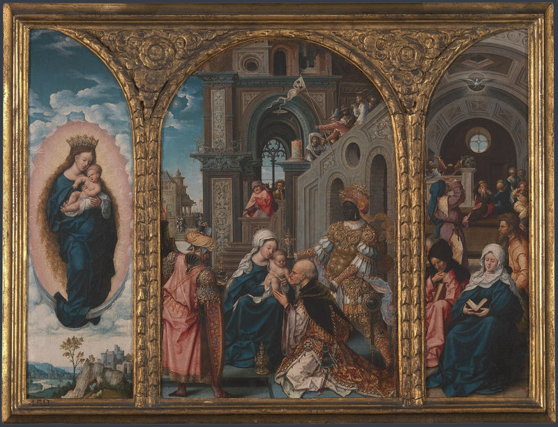 Triptychon. De Aanbidding der Wijzen, de Neerdaling van - Jan Gossaert
