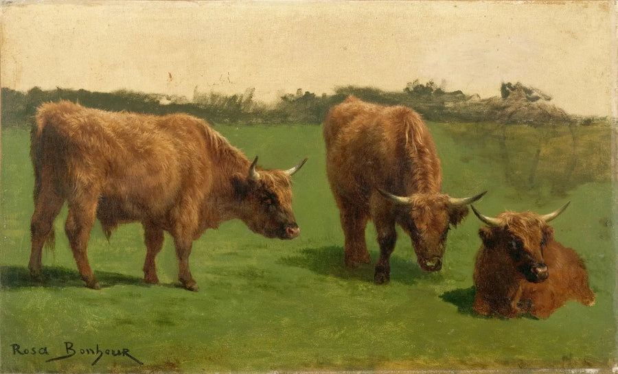 Drie rode stieren op de weide - Rosa Bonheur