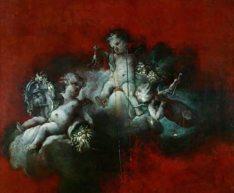 Drie Cupido's met de sterrenbeelden: Schorpioen, Boogschutter, Weegschaal - François Boucher