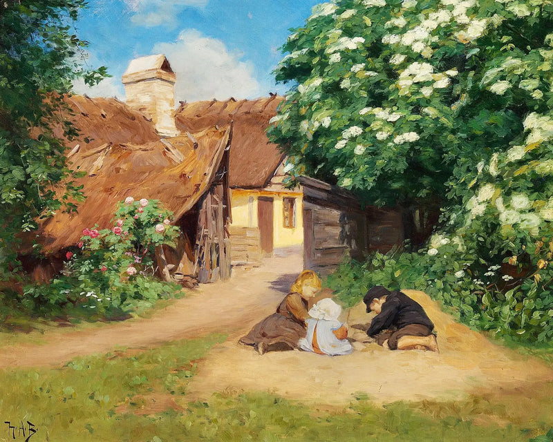 Drie kinderen die spelen bij een boerderij op een zomerse dag. - H. A. Brendekilde

Source:
Trois enfants jouant près d'une ferme un jour d'été. - H. A. Brendekilde