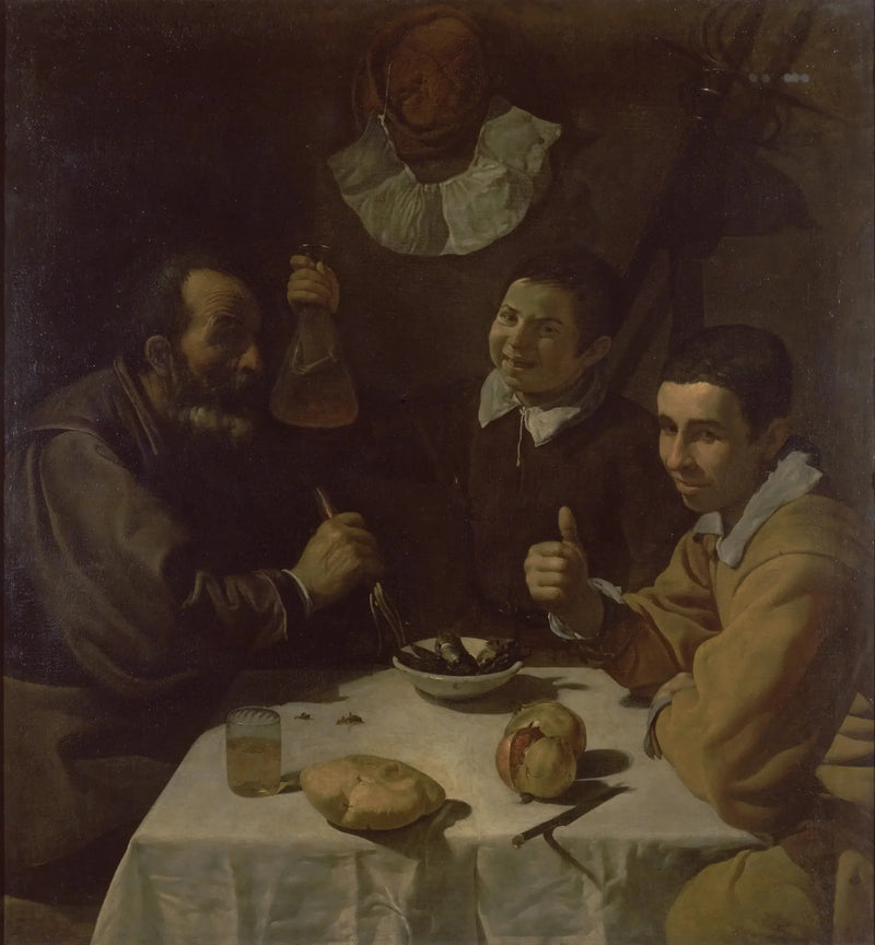 Drie mannen aan tafel, de lunch - Diego Velázquez