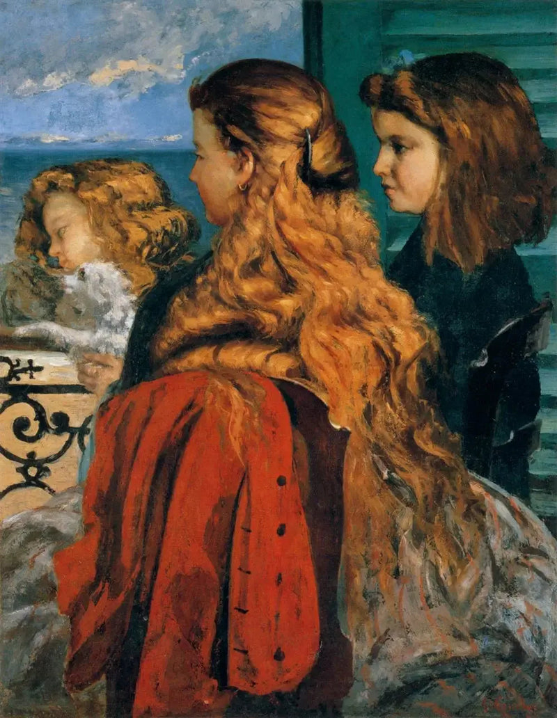 Drie jonge Engelse vrouwen bij een raam - Gustave Courbet
