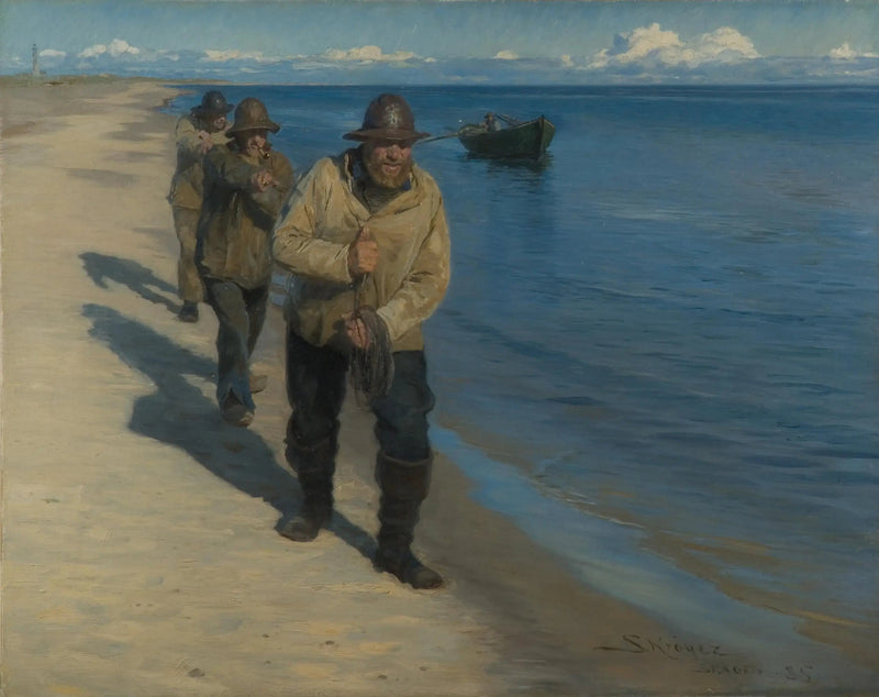 Drie vissers die een boot trekken. - Peder Severin Krøyer