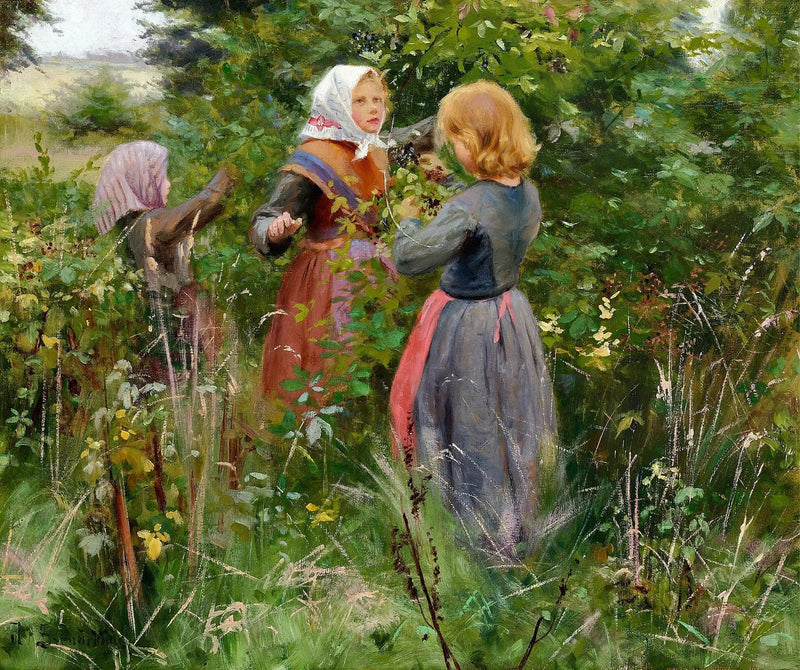 Drie kleine meisjes plukken bramen - H. A. Brendekilde

Source:
Trois petites filles cueillant des mûres - H. A. Brendekilde