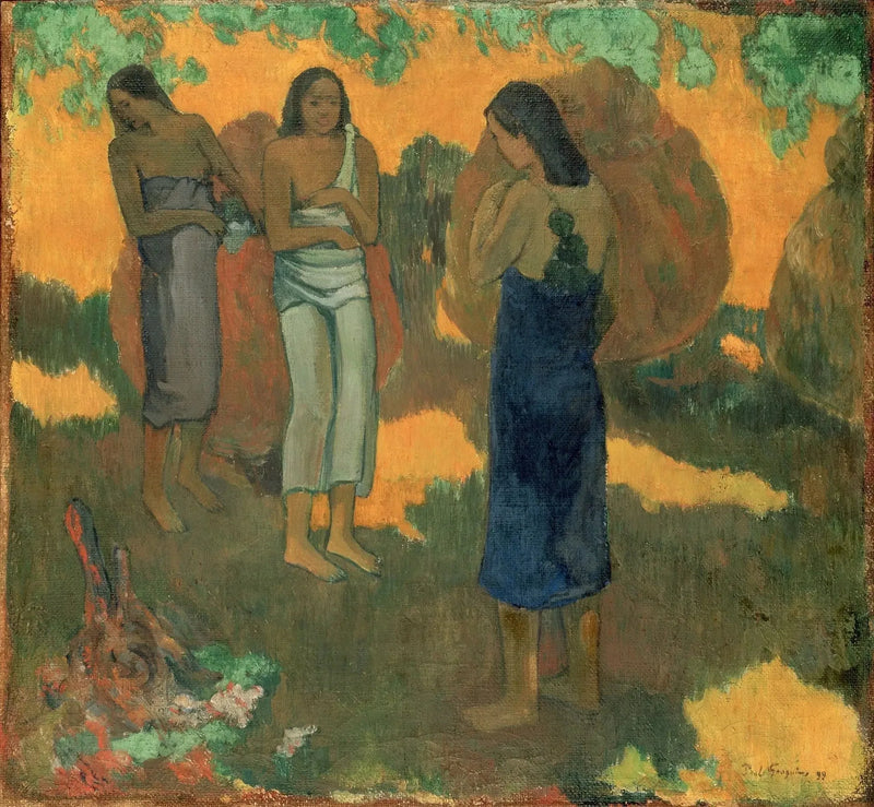Drie Tahitiaanse vrouwen op gele achtergrond - Paul Gauguin