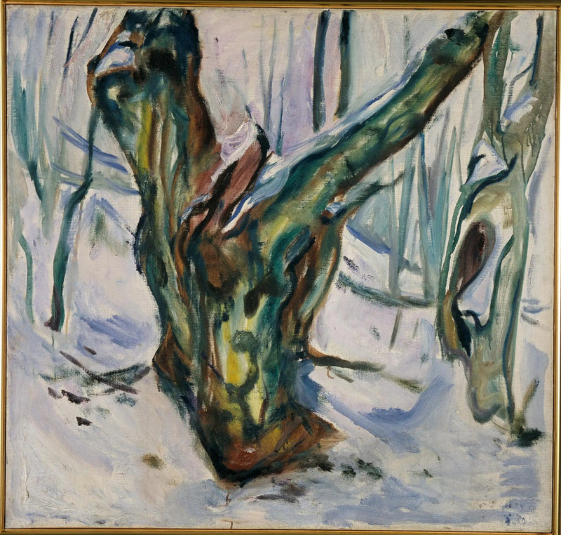 Ruwe boomstammen in de sneeuw - Edvard Munch