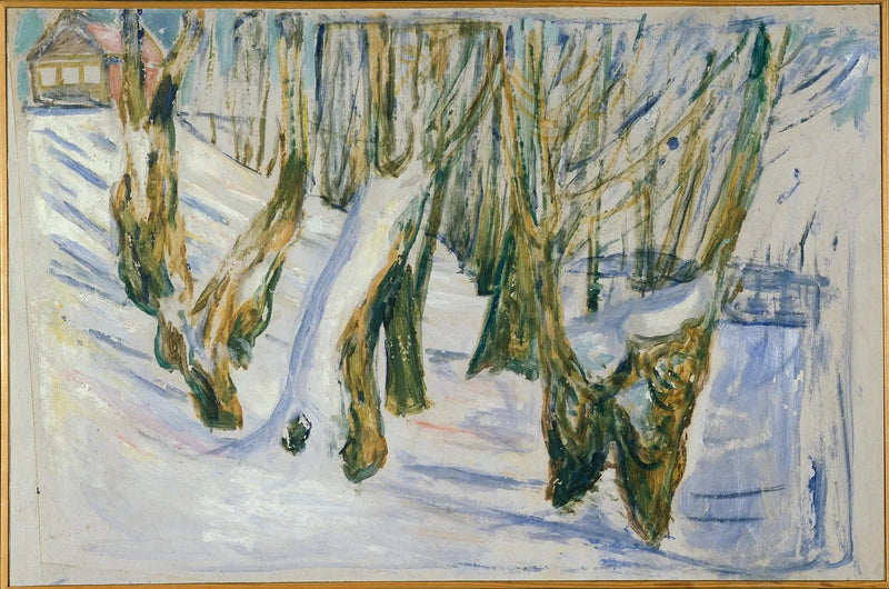 Ruwe stammen in de sneeuw - Edvard Munch