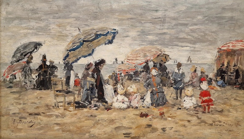 Trouville. Paraplu's op het strand - Eugène Boudin