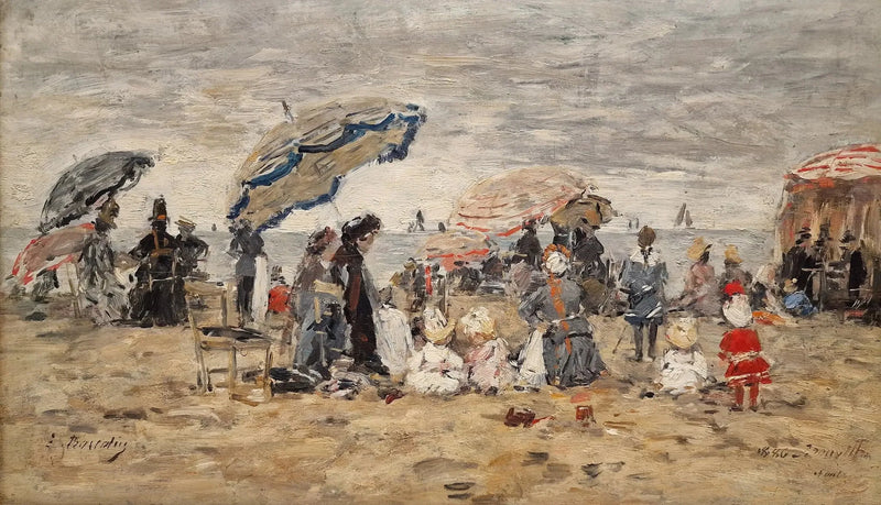 Trouville. Paraplu's op het strand - Eugène Boudin
