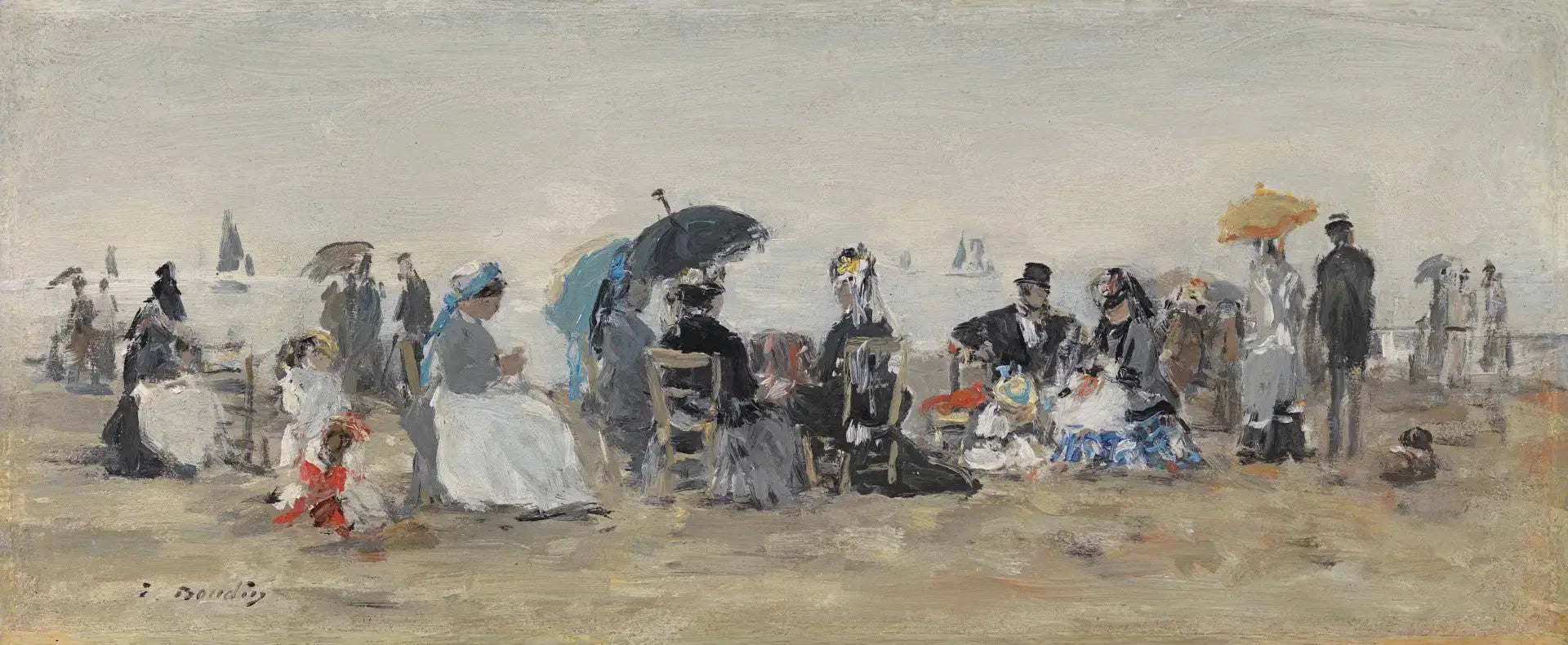 Trouville, scène de plage - Eugène Boudin image 1 reproduction d’œuvre d’art à l’huile