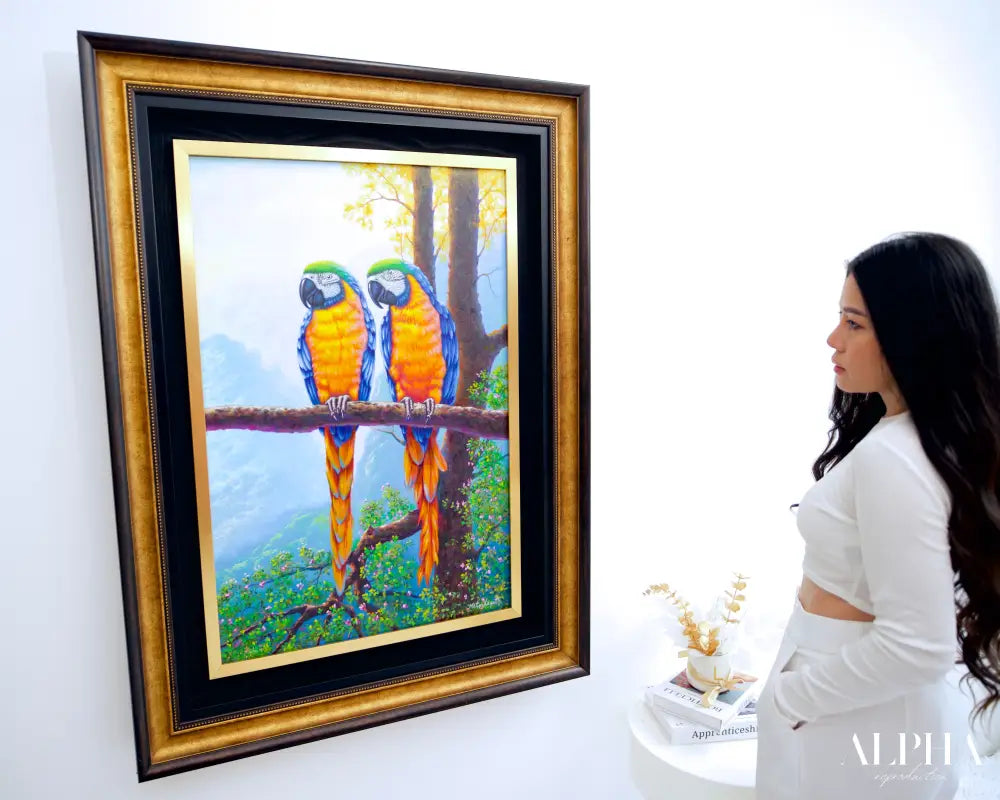 Two Macaws on a Branch - Hudsadayuth | 60 x 90 cm Reproductions de tableaux à la peinture à l’huile