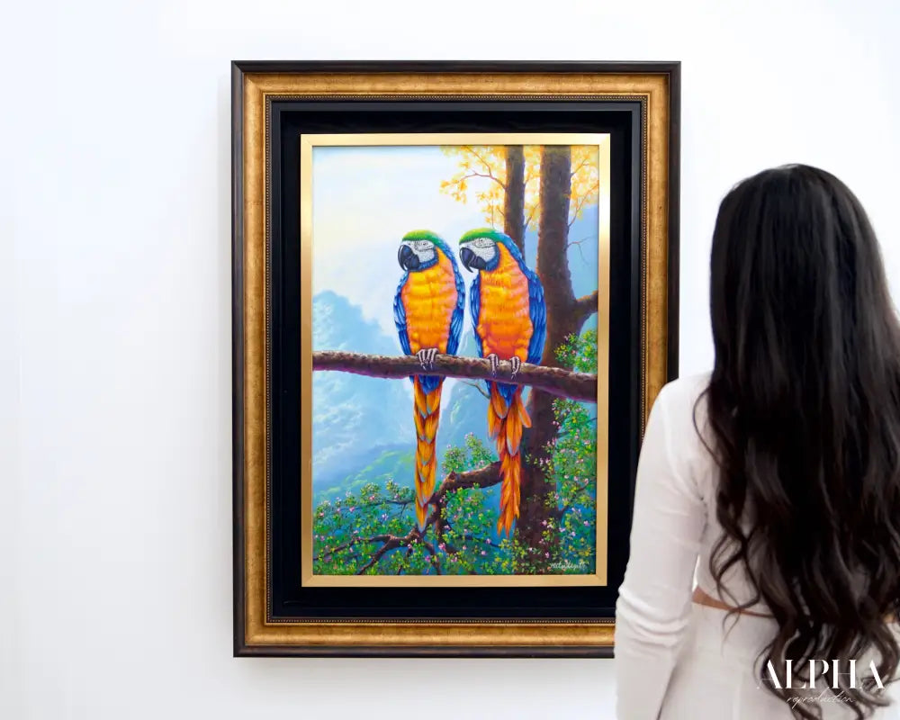 Two Macaws on a Branch - Hudsadayuth | 60 x 90 cm Reproductions de tableaux à la peinture à l’huile