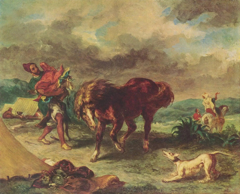 Een Arabier die zijn paard zadel - Eugène Delacroix