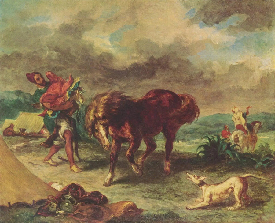 Een Arabier die zijn paard zadel - Eugène Delacroix