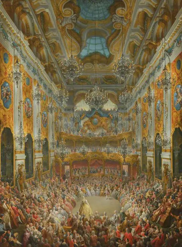 Een bal gegeven door de hertog van Nivernais ter gelegenheid van de geboorte van de Dauphin - Giovanni Paolo Panini

Source:
Un bal donné par le duc de Nivernais à l'occasion de la naissance du Dauphin - Giovanni Paolo Panini