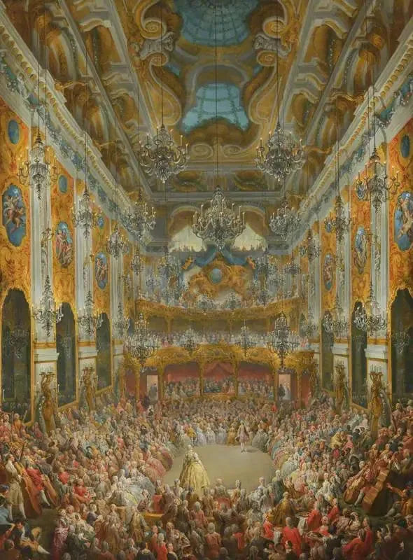 Een bal gegeven door de hertog van Nivernais ter gelegenheid van de geboorte van de Dauphin - Giovanni Paolo Panini

Source:
Un bal donné par le duc de Nivernais à l'occasion de la naissance du Dauphin - Giovanni Paolo Panini