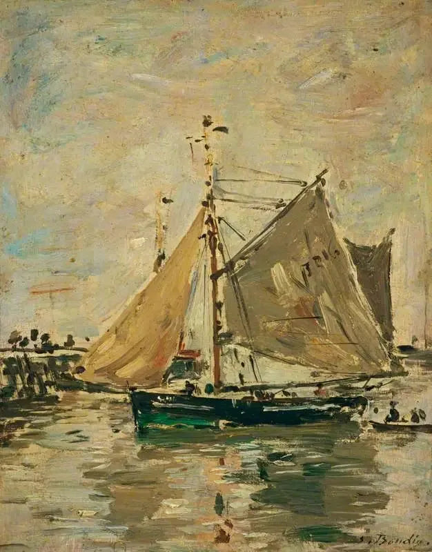 Un bateau de pêche, Trouville - Eugène Boudin image 1 copie peinte à la main à l’huile