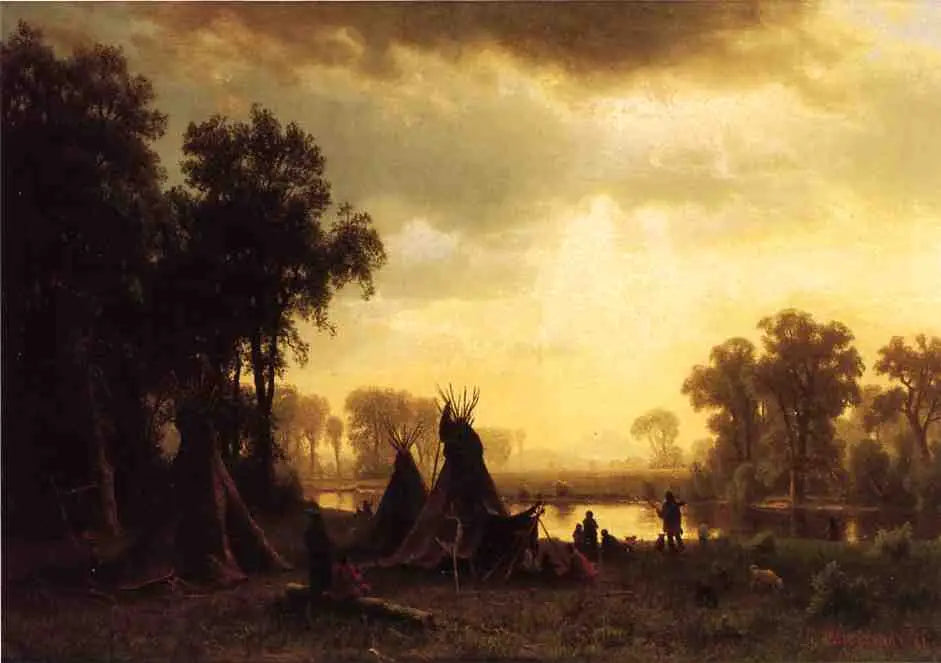 Un campement indien - Albert Bierstadt image 1 reproduction d’œuvre d’art à l’huile