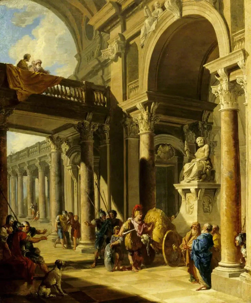 Een architectonisch Capriccio met Alexandre die de Gordiaanse knoop doorhakt - Giovanni Paolo Panini

Source:
Un Capriccio architectural avec Alexandre coupant le nœud gordien - Giovanni Paolo Panini