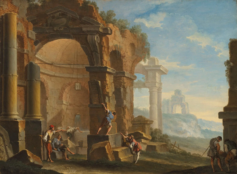 Een caprice met pratende personages nabij klassieke ruïnes - Sebastiano Ricci