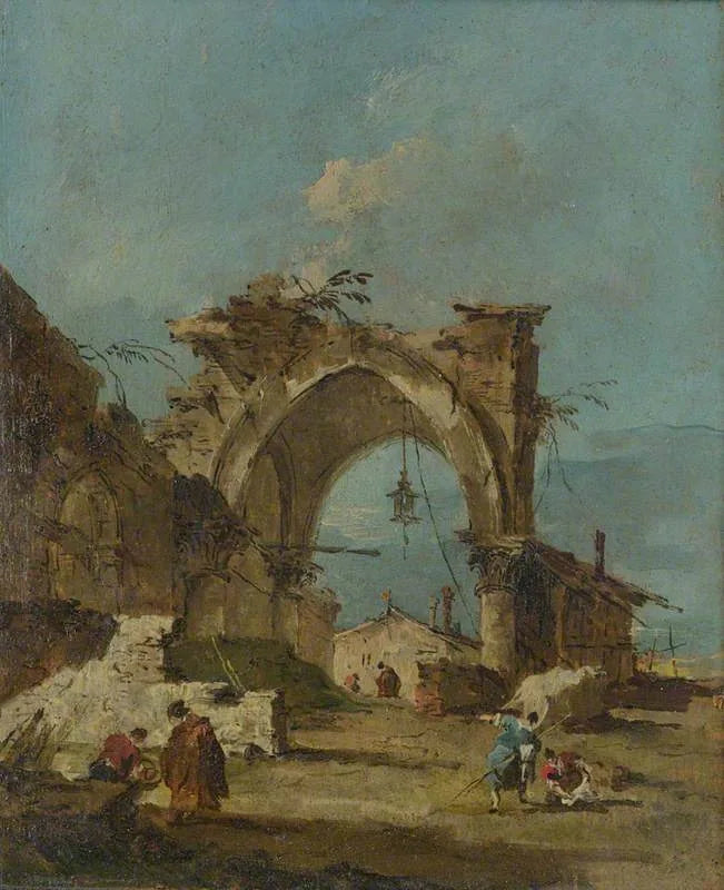 Een grill met een vervallen boog - Francesco Guardi
