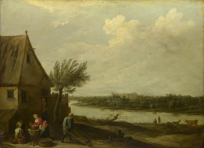 Een chalet aan de rand van een rivier met een ver uitzicht op een kasteel - David Teniers de Jonge

Source:
Un chalet au bord d'une rivière avec une vue lointaine sur un château - David Teniers le Jeune
