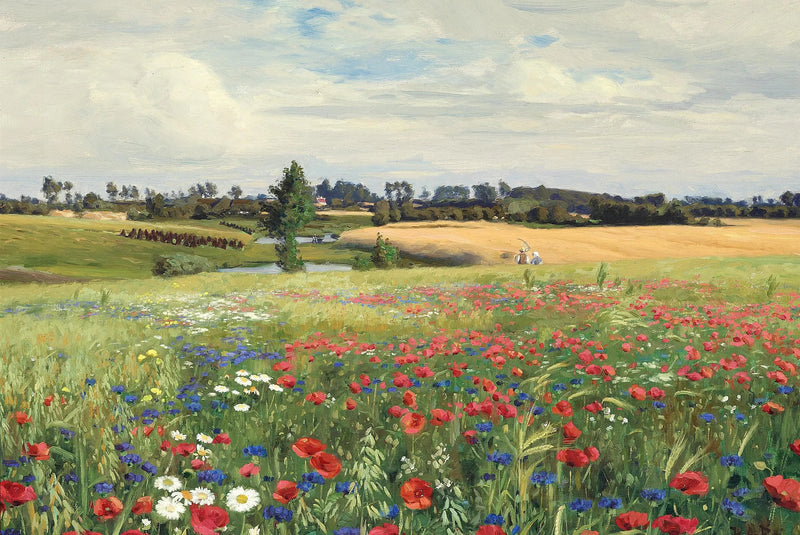 Een veld met blauwe bessen, klaprozen en madeliefjes. - H. A. Brendekilde

Source:
Un champ de bleuets, de coquelicots et de marguerites. - H. A. Brendekilde