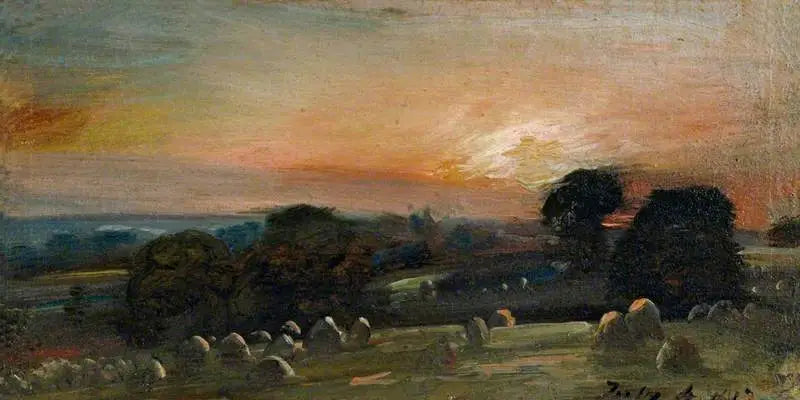 Een hooiberg bij zonsondergang in de buurt van East Bergholt - John Constable