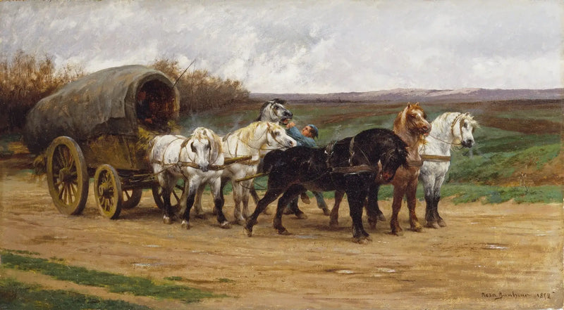 Een kar en een aanspanning van paarden - Rosa Bonheur
