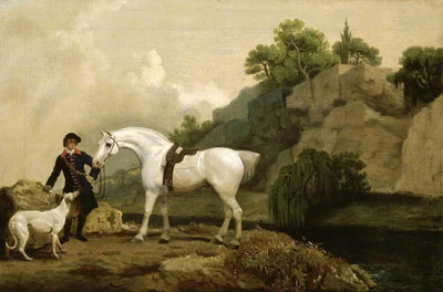Un chasseur de lévriers avec un palefrenier et un lévrier à Creswell Crags - George Stubbs - Alpha Reproduction
