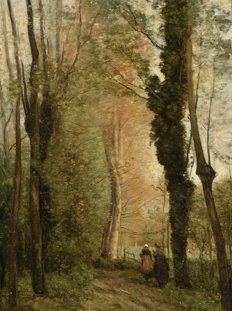 Een pad onder de bomen in de lente - Jean-Baptiste Camille Corot