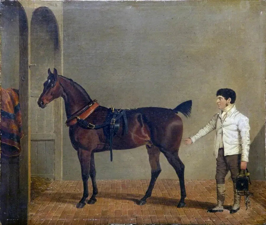Een koetspaard met koetsier, in een stallen - John Frederick Herring, Sr.

Source:
Un cheval de calèche attelé, avec un palefrenier, dans une écurie - John Frederick Herring, Sr.