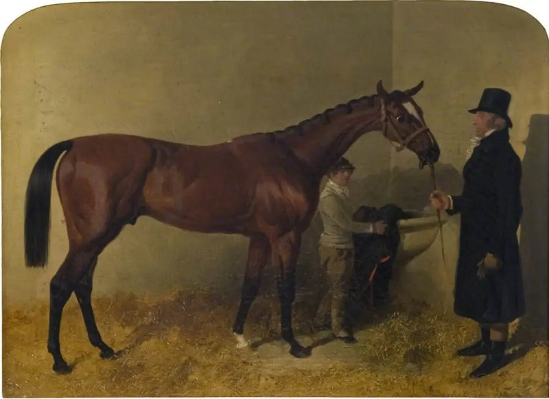 Een bruine renpaard in een box - John Frederick Herring, Sr.

Source:
Un cheval de course bai dans un box - John Frederick Herring, Sr.