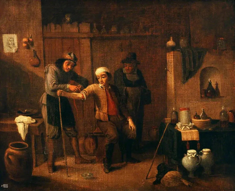 Een chirurg die een tourniquet om de arm van een man knoopt - David Teniers de Jonge

Source:
Un chirurgien nouant un garrot autour du bras d'un homme - David Teniers le Jeune