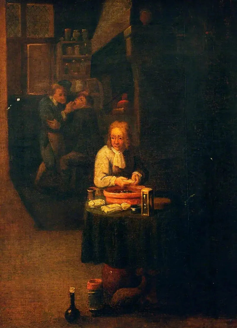 Een chirurg bereidt een gips voor - David Teniers de Jonge

Source:
Un chirurgien prépare un plâtre - David Teniers le Jeune