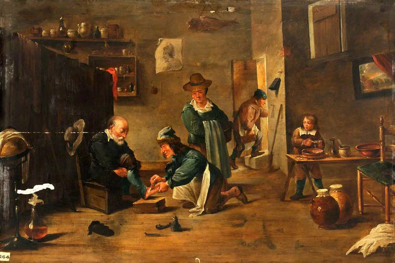 Een chirurg behandelt de voet van een man met een gips - David Teniers de Jonge

Source:
Un chirurgien soigne le pied d'un homme avec un plâtre - David Teniers le Jeune