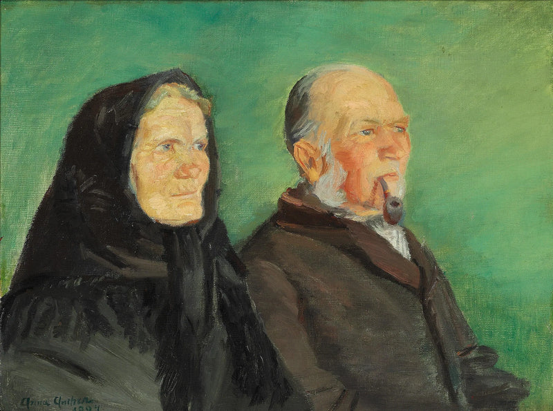 Un couple de Skagen fêtant ses noces d'or, sur fond de verdure. - Anna Ancher