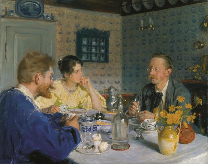 Een lunch. De kunstenaar, zijn vrouw en de schrijver Otto Benzon - Peder Severin Krøyer