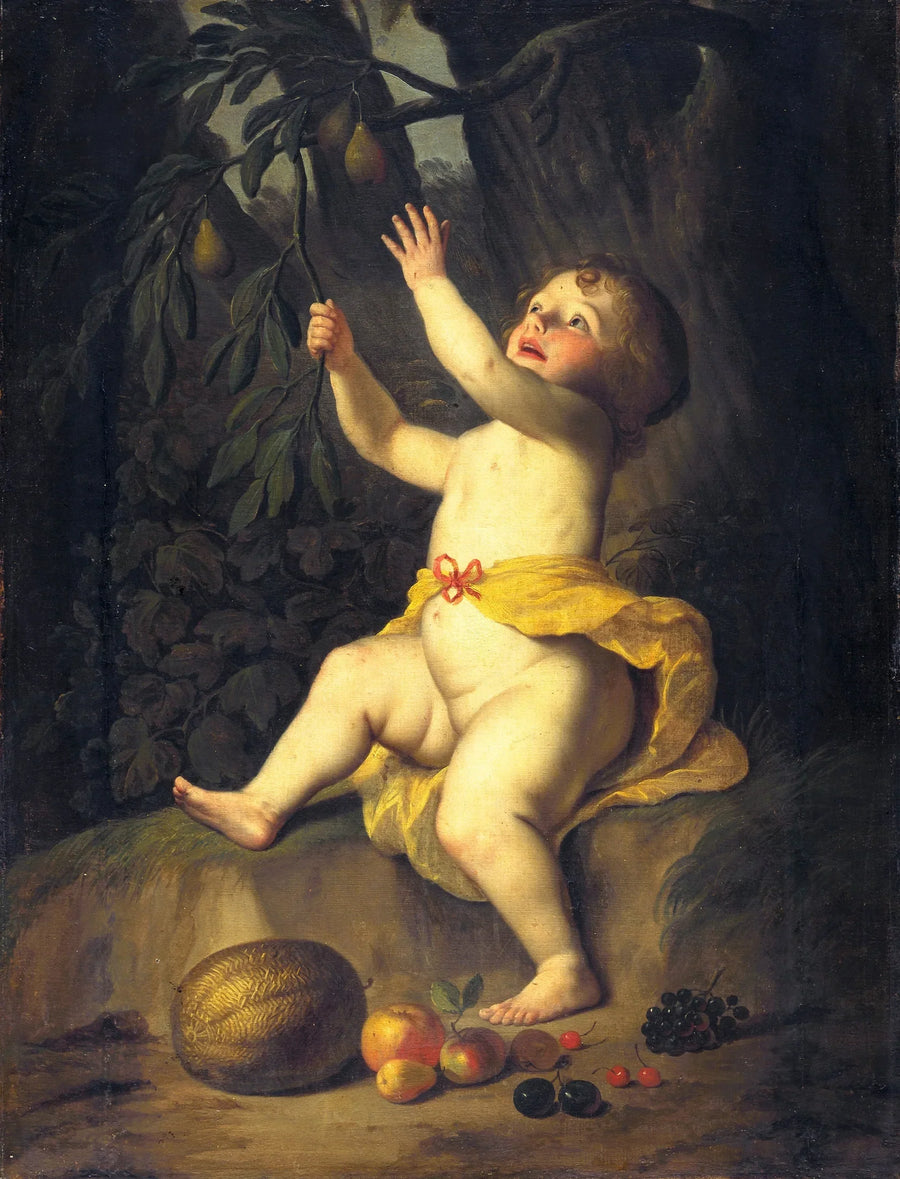 Een kind plukkend fruit - Gerrit van Honthorst