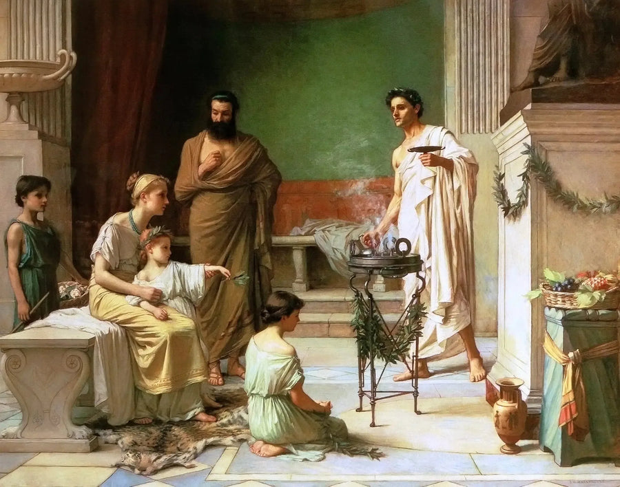 Een zieke jongen gebracht in de tempel van Esculapius - John William Waterhouse