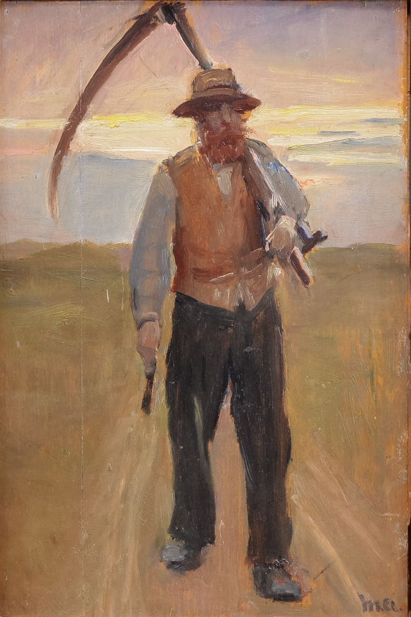 Un fermier avec une faux. - Michael Peter Ancher image 1 copie peinte à la main à l’huile
