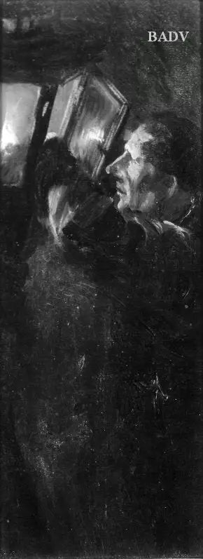 Een man die een lantaarn aansteekt - Adolph von Menzel