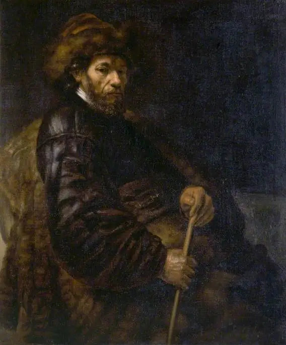 Een zittende man met een stok - Rembrandt
