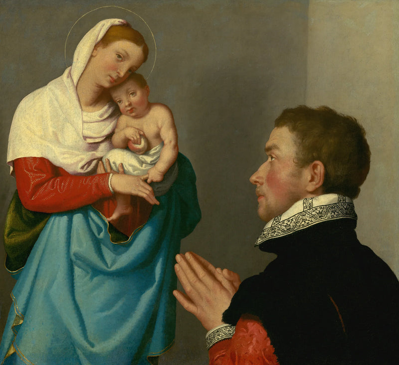 Een man in aanbidding voor de Maagd Maria - Giovanni Battista Moroni